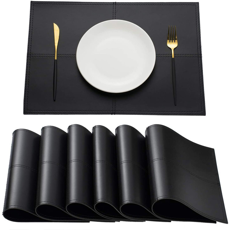 ABS Faux Leather Placemats For Dining Table Waterproof Rectangle Place